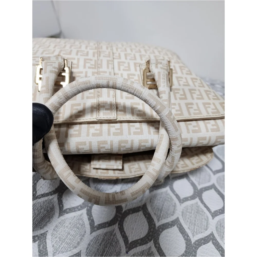 Fendi Zucchino Coated Canvas FF Handle Tote Bag Beige